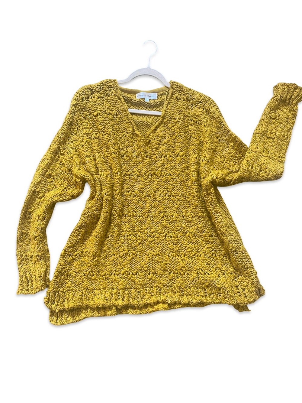 Oversized Mustard V-Neck Chunky Knit Sweater